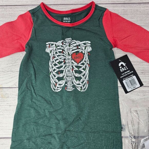 NWT Rags‎ To Raches Toddler Boy Xmas Skeleton Romper Size 2T - Picture 1 of 3